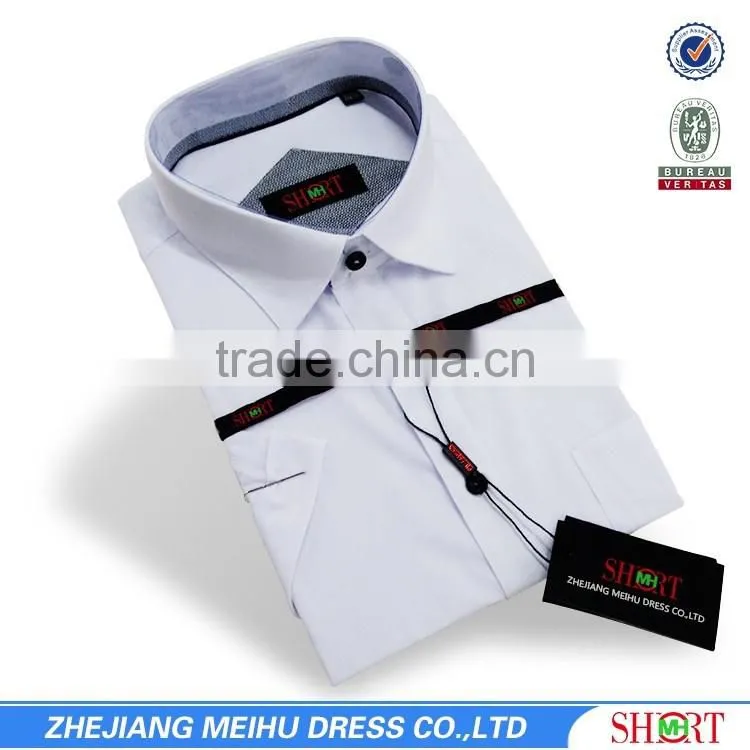 2017 latest white short sleeve contrast color 100% cotton slim fit men shirt