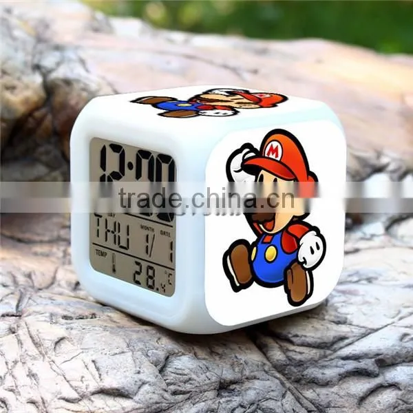 2015 Hot GAME Super Mario LED Alarm Clock, Super Mario Digital Alarm Clock, Super Mario Cartoon Clock for Kids