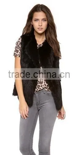 YR321 New RU Design Turn-down Collar Real Natural Knitted Rabbit Fur Vest