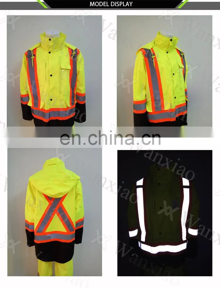 wholesale polyester high visibility fluorescent reflective raincoat safety jacket