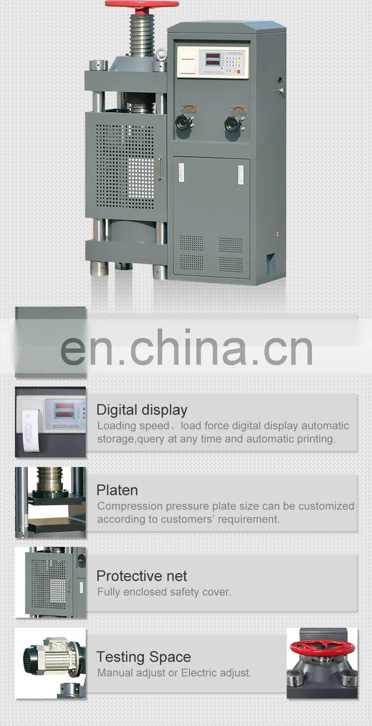 Hot selling hydraulic brick compression 200ton equipment compressive strength testing machine concrete made in China