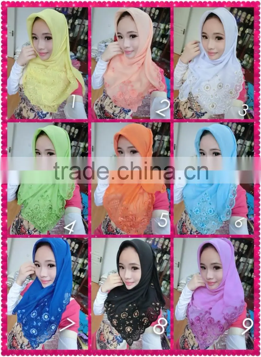 S141 newest super Embroidery flower voile muslim square scarf