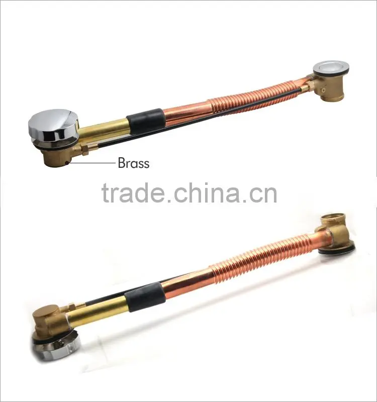 Ningbo Guida Brass bathtub waste drain shower faucet accessories with push button /copper color pipe