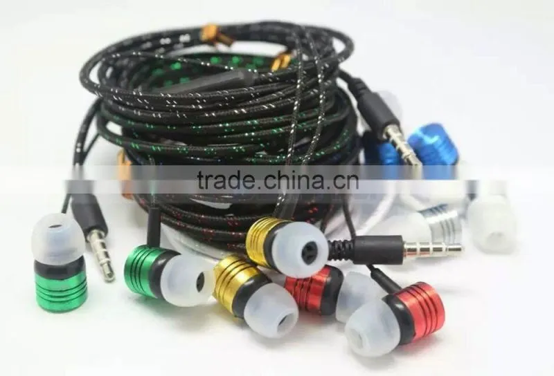 3.5MM Weave Braided Fabric Cord Earphone with MIC for iPhone 6 Plus S Galaxy S7 Edege S6 Note 5 S5 HTC Smart Phone