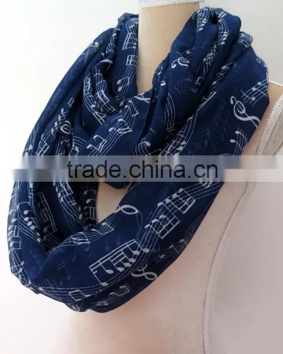 Music Note Printed Fashion Ladies Polyester Circular Scarf Neck Warmer