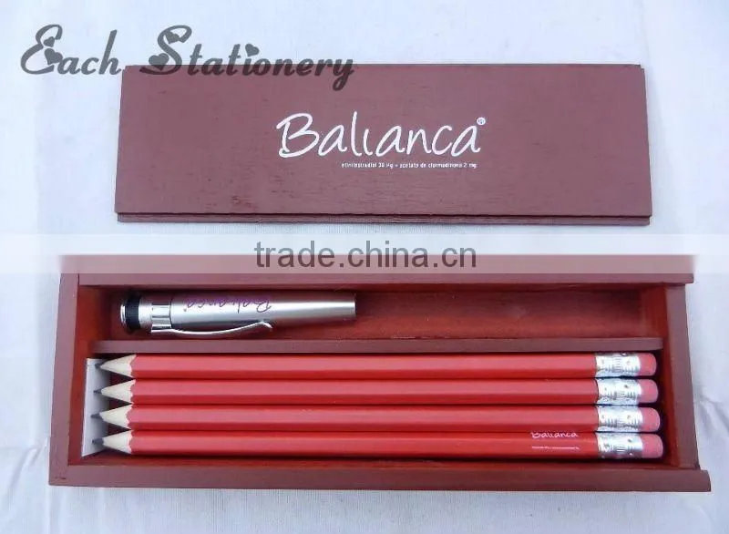 7"HB 8 pcs red wooden high-grade pencil case with compartments