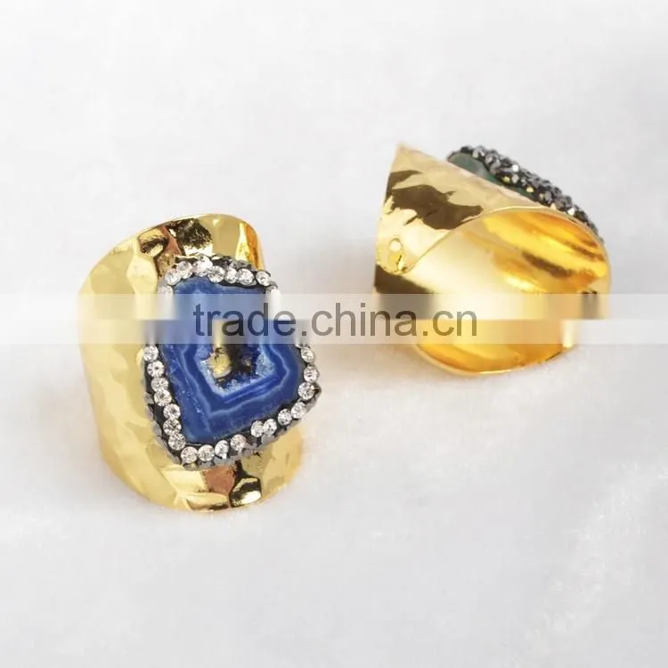 Wholesale Crystal Rhinestone Paved Gemstone Rings Adjustable Size oval shape gemstone rings