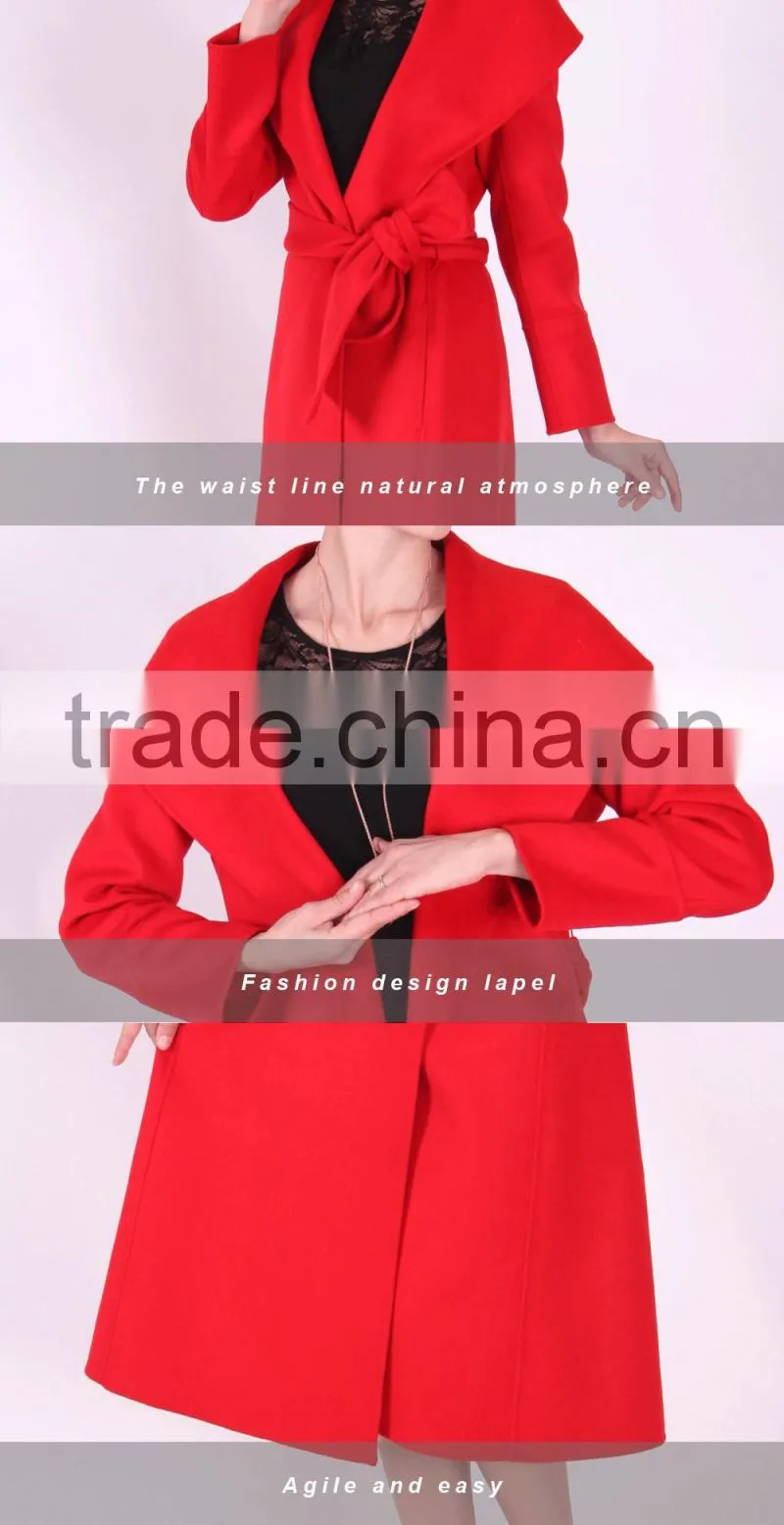 2016 New Design Spring Women Slim Fit Long Wool Coat With Belt