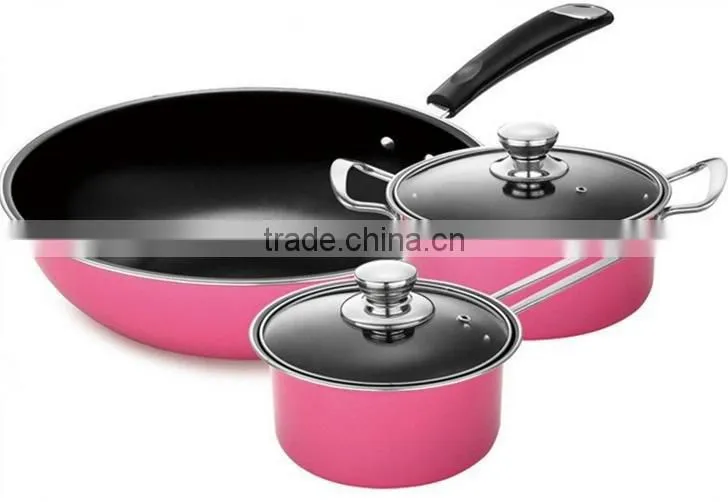 5pcs Pink Aluminum Non-stick Press Cookware Set Fry Egg Pizza Pan Stock Cooking Pasta Noodle Soup Pot Saucepan Cookware Set