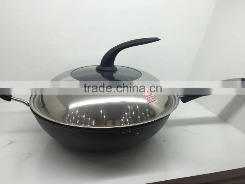 Wholesale Aluminum forged/pressed non-stick wok pan with stainless steel lid