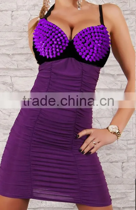 2014 Black Dot Flock Mesh Panel Bandage Bodycon Dress