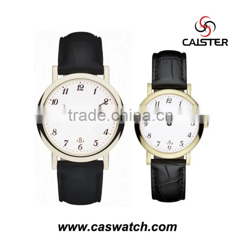 New design couple wrist watches with leather bracelet simpl dial