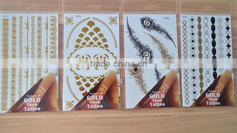 K Flash Tattoos Newest Temporary gold silver tattoos 12 designs 9*15 CM