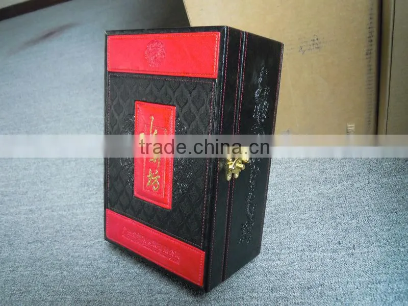 Classical China Leather Wine Box With Lock Catch And Velvet