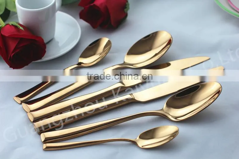 Gold stainless steel cutlery,steak knife,coffee spoon wholesale