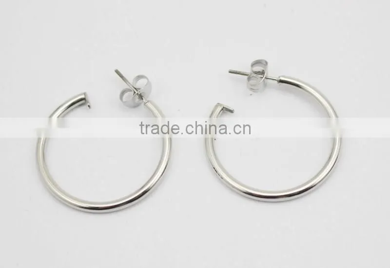 Simple Small Shiny Silver Color Open Circle Stud Earrings