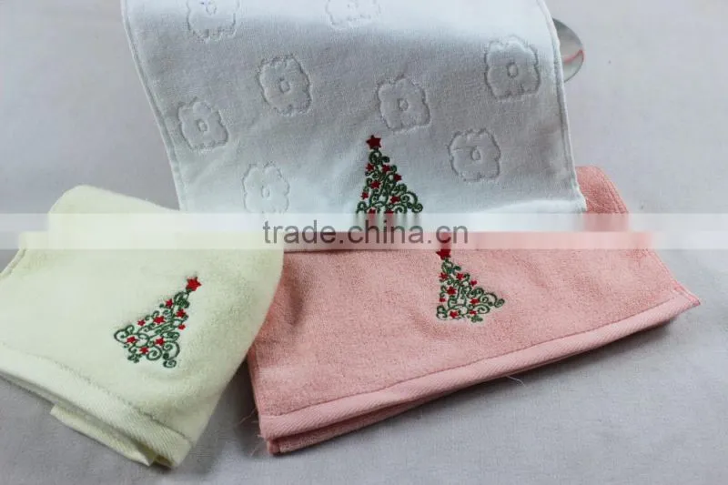 Hot sell many design for various holiday towel, Complete set of solid color velour cotton embroidery towel,Christmas Gift towels