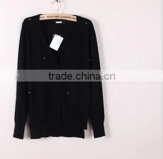 2014 new style woman pearl clasp v-neck cardigan