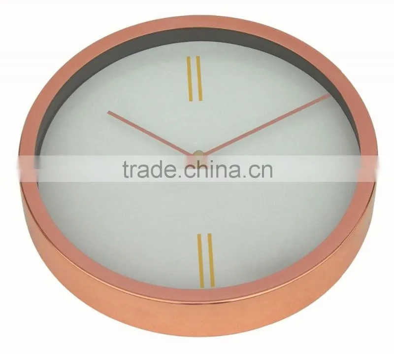 metal round shaped wall clock, rose gold decorative wall mounted clock