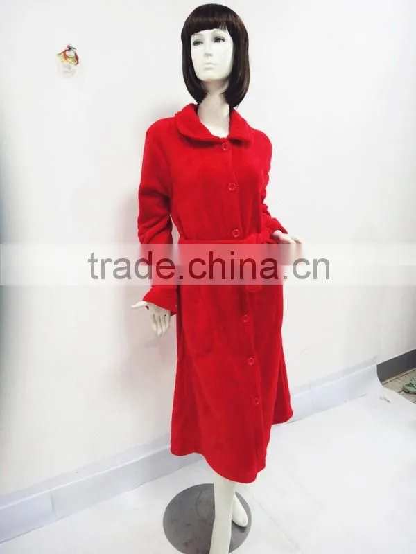 Red classic warm bind night robe woman