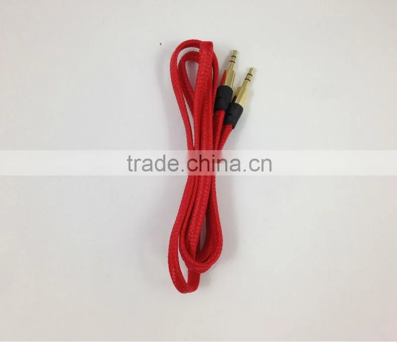colored fabric braided 3.5mm flat auxiliary cable