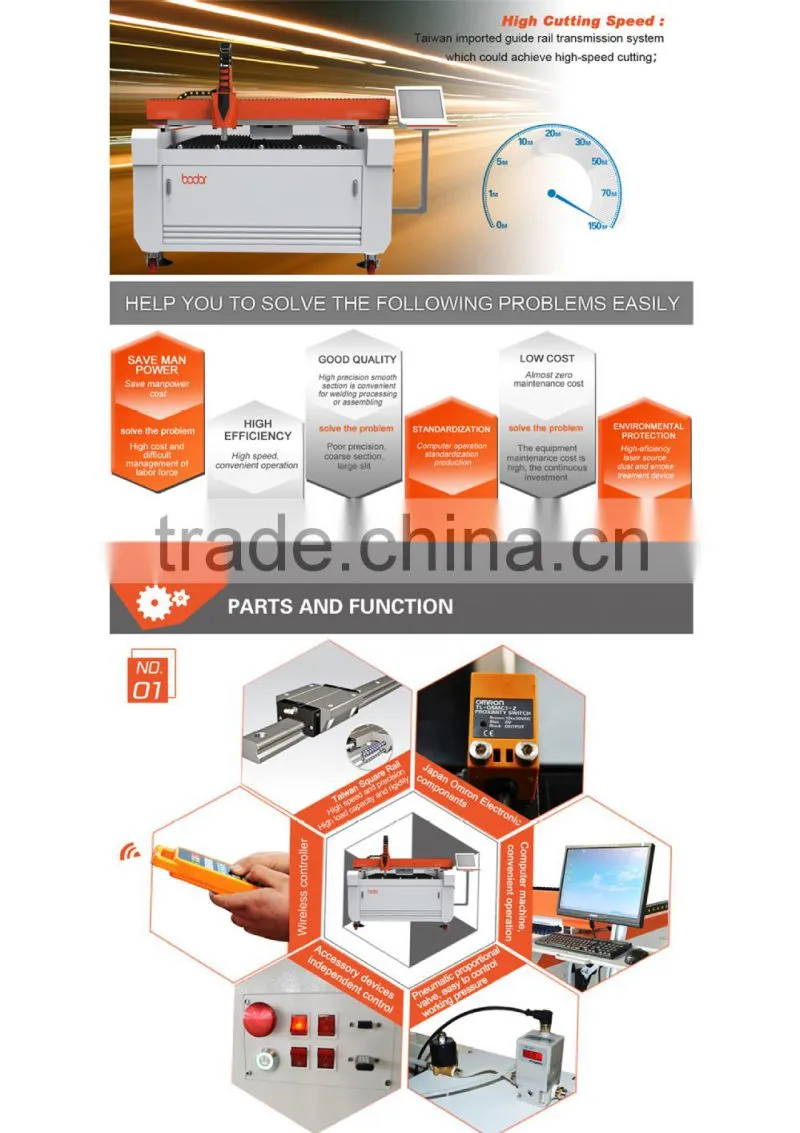 300 watt mannual sheet metal fiber laser cutting machine 1300x2500mm