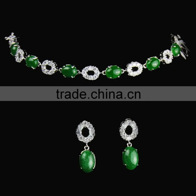 Jade Necklace Jewelry Sets plated rhodium