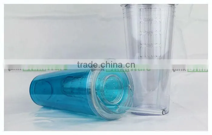 Clear Reusable Plastic Straw Cup with Lid Fruit Infuser