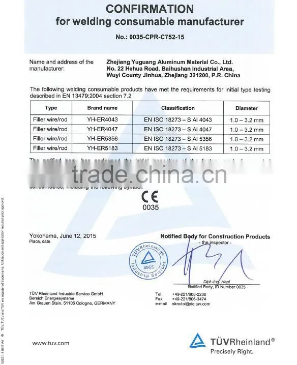 AWS A5.10 ER4047 tig aluminum alloy welding wire rod 1.6mm