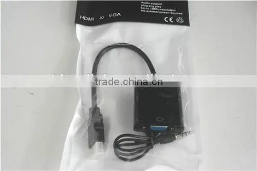 black color top quality 1080p HDMIto VGA Adaptor Converter with Audio Full HD 1080p for PC Laptop DVD BluRay