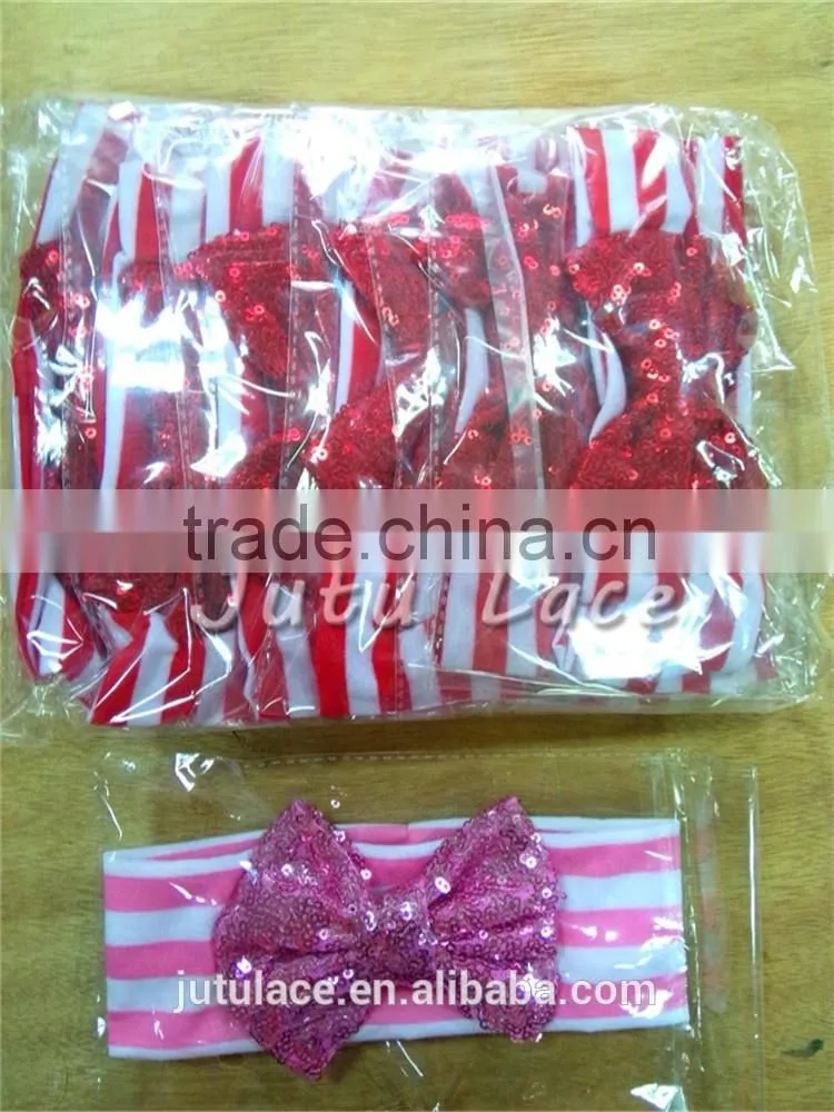 Fancy sequin bowkont headwraps - wide cotton fabric big bow elastic headband