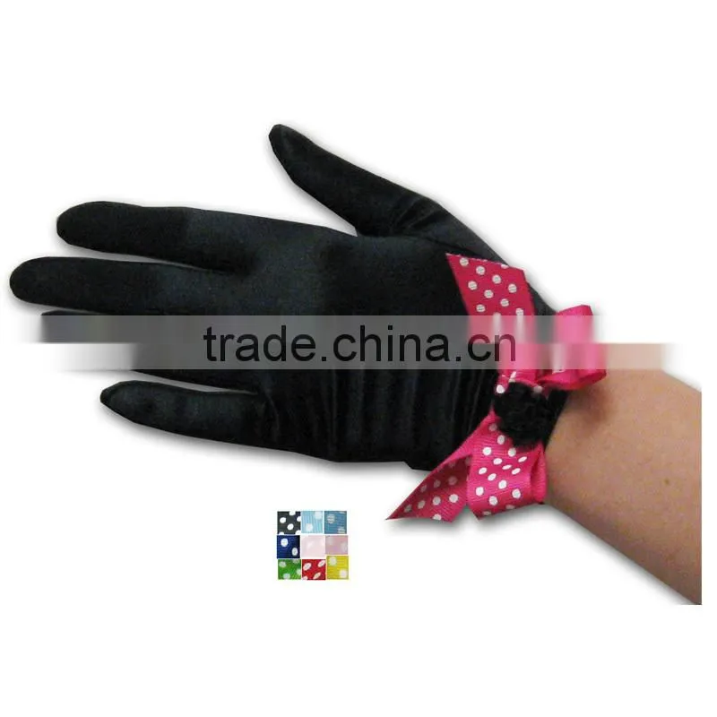 2016 Fashion Coral Rose Design Satin Gloves