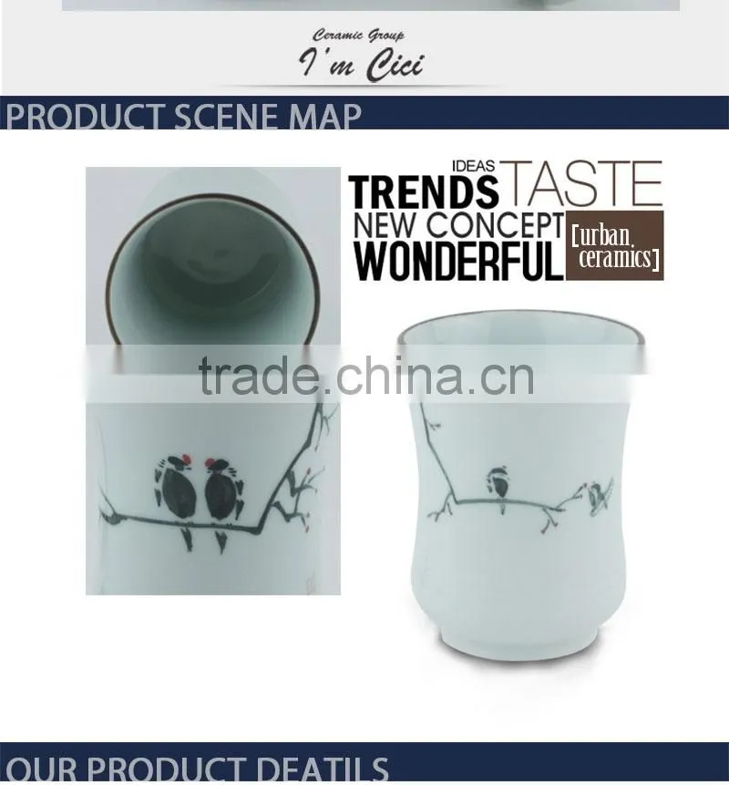 Custom printed black bird white ceramic cup- CC-C041