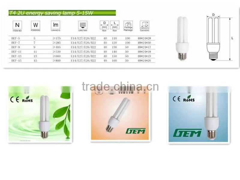 cheap lamp 2U 7W-15W economic bulb with low price