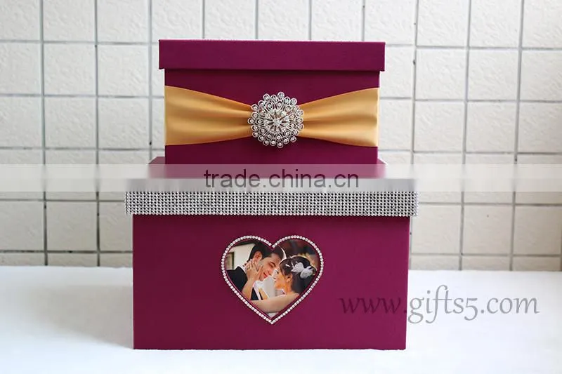 Personalised purple wedding box wedding card box with photo frame
