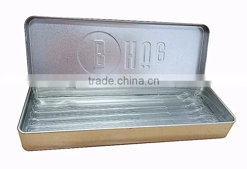 high quality silver hinged rectangular metal pen boxes