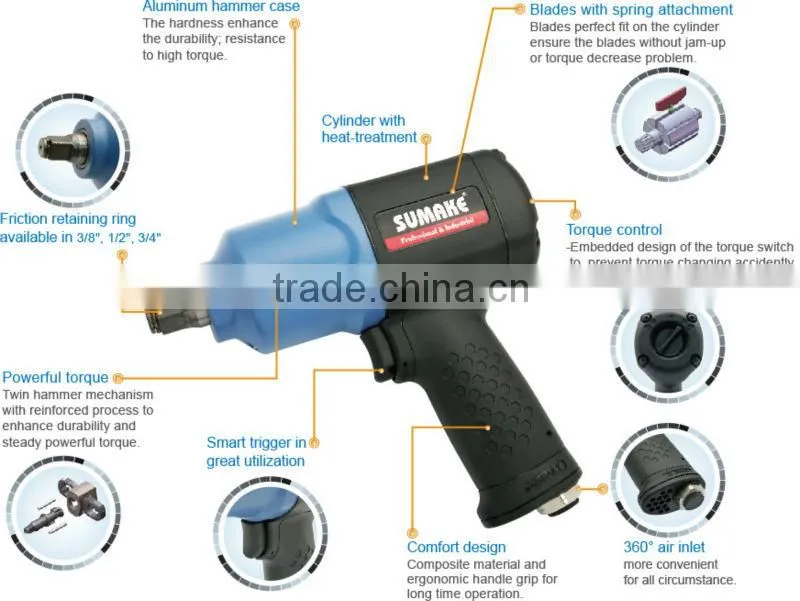 Heavy duty Industrial Twin Hammer Composite Air Impact Wrench