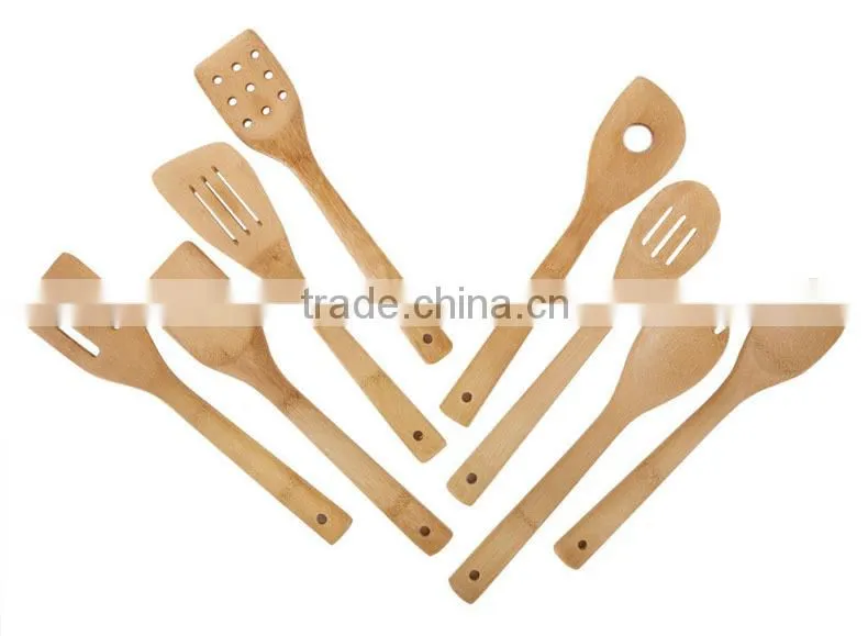 SP208 Sets of 8 Pcs Bamboo Kitchen Cooking Utensil in Bamboo Holder