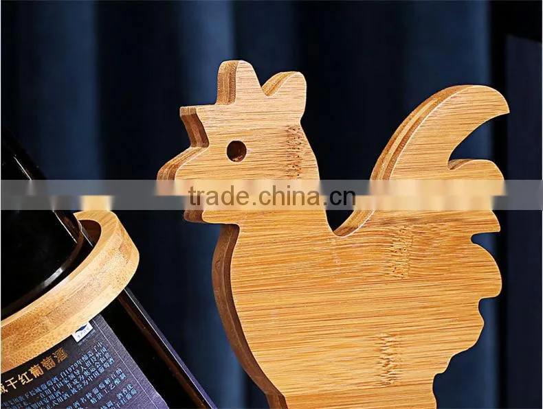 WR003/100% bamboo Material Hot Sale Rooster Shaped Folding Bamboo Wine Rack