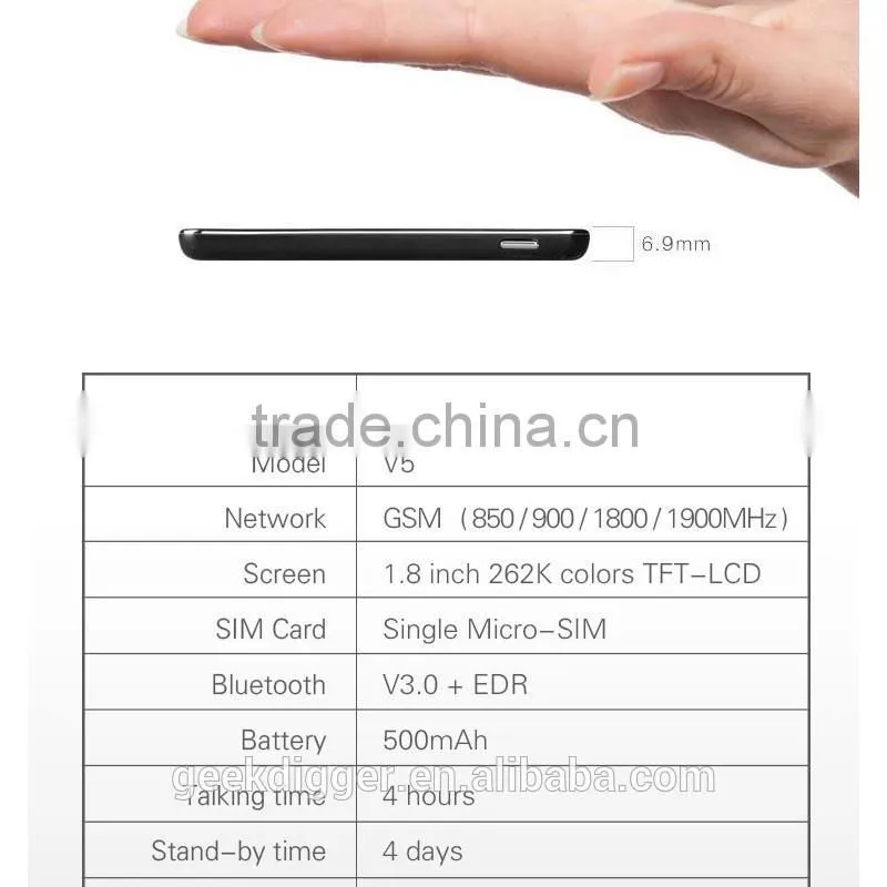 Ultra Thin AIEK V5 Black Card Mobile Phone Pocket Mini Phone Touch Keyboard Quad-Band Multi-languages
