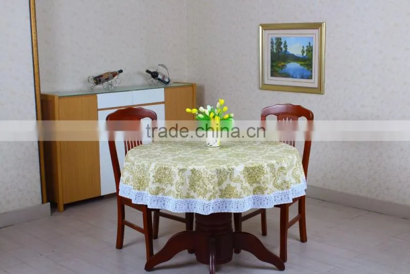 2016 newest flower printed pattern pvc/peva vinyl tablecloth/cover with waved/lace edge