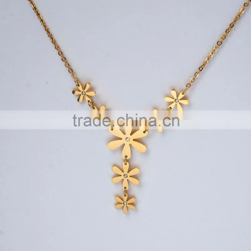 Long Connected Flower Necklace Stainless Steel Women Jewelry Sets Wholesale