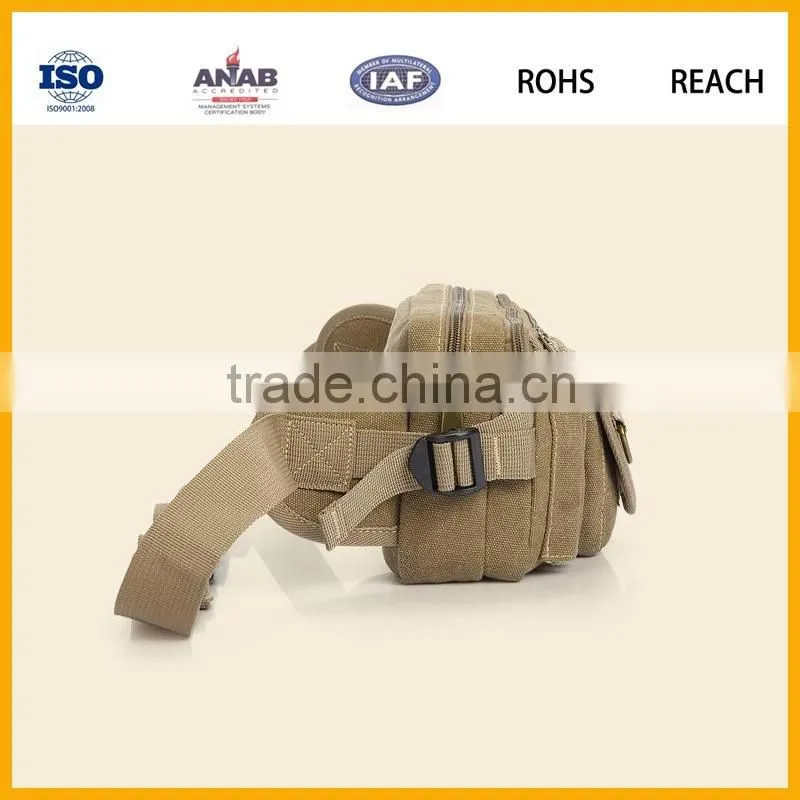 Classical Style Multilayer Adjustable Strap Canvas Waist Bag for Outdoor Cycling
