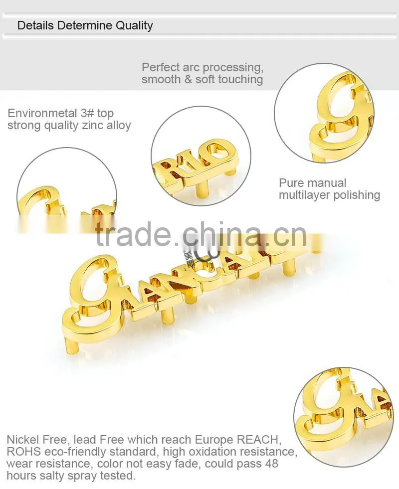 Popular gold custom handbag logo small metal letters for bags