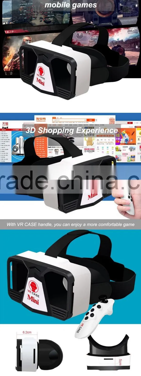 2016 virtual reality cardboard 3D vr headset vr case with bluetooth remote controller