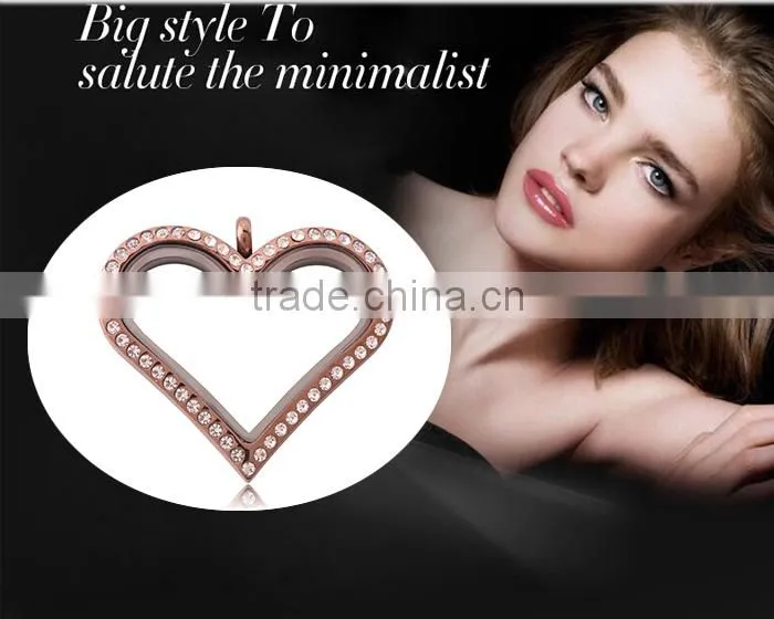 wholesale fashion newest metal heart pendant lockets heart charms lockets memory magnet crystal lockets