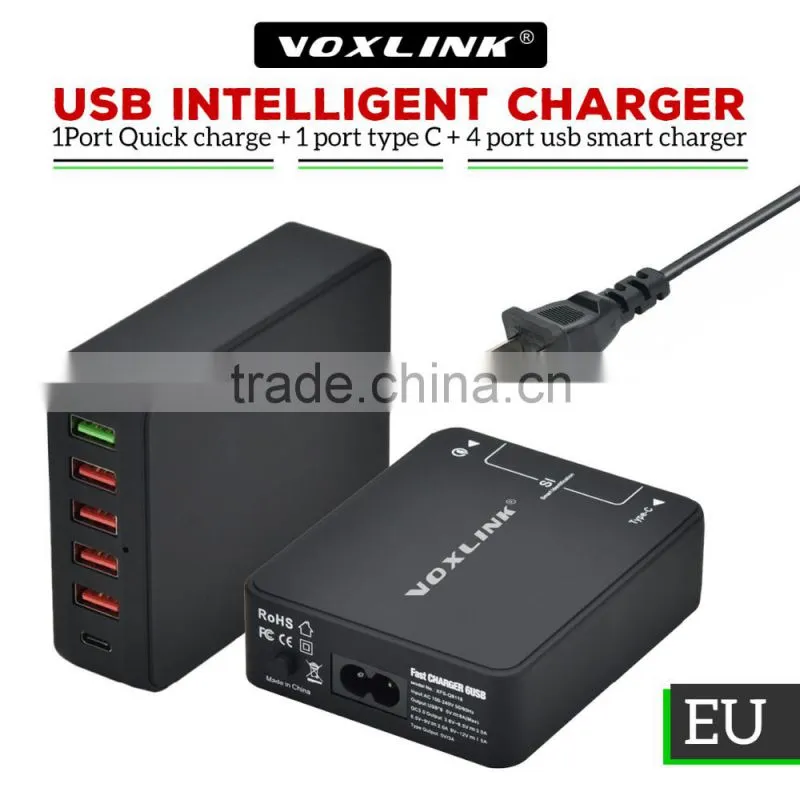 VOXLINK fast charging 40W 5V 8A Quick charge 3.0 + usb type c charger adapter with 4 usb ports(US/UK/EU optional))