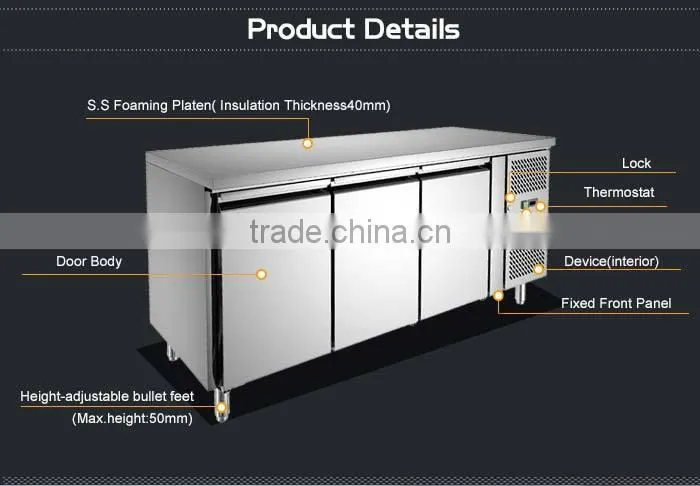 Commercial 3 Door Stainless steel Restaurant Kitchen Undercounter Freezer(INEO are professional on commercial kitchen project)