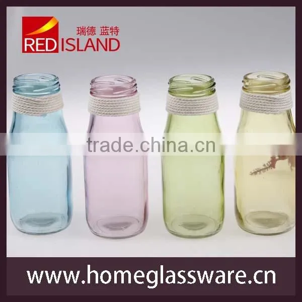 new design small glass milk bottle juice bottle with string 11oz