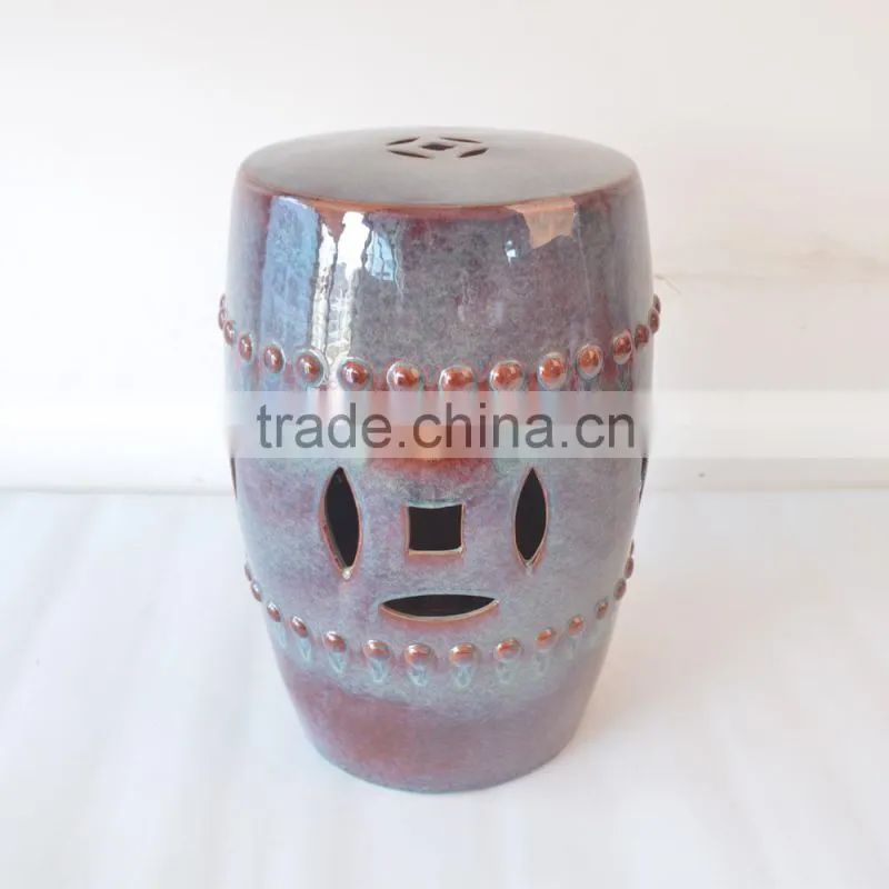 Ceramic Glazed Drum Stool with Chinese Style